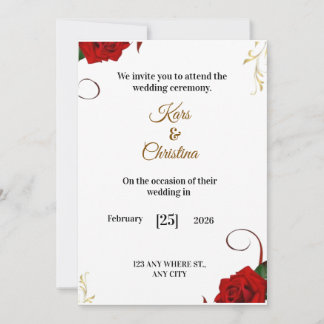 Elegant Red Roses Classic Wedding Invitation 招待状