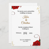 Elegant Red Roses Classic Wedding Invitation 招待状 (正面/裏面)