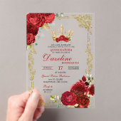 Elegant Red Roses Crown Quinceanera Invitation アクリル招待状 (インサイチュ (ポータブル))