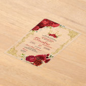 Elegant Red Roses Crown Quinceanera Invitation アクリル招待状 (レイダウン)