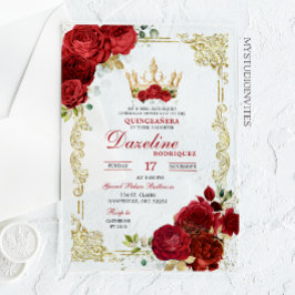 Elegant Red Roses Crown Quinceanera Invitation アクリル招待状