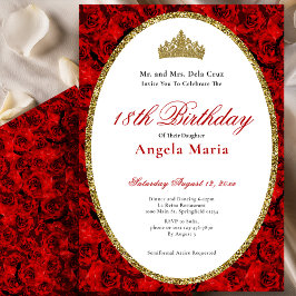 Elegant Red Roses Floral 18th Birthday Debut 招待状
