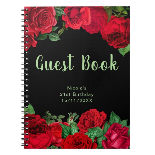 Elegant Red Roses Flowers Birthday Guest Book ノートブック (正面)