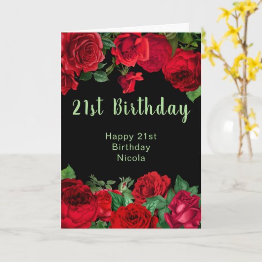 Elegant Red Roses Flowers Birthday Party  カード (黄色い花)