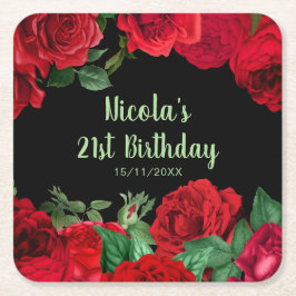 Elegant Red Roses Flowers Birthday Party スクエアペーパーコースター
