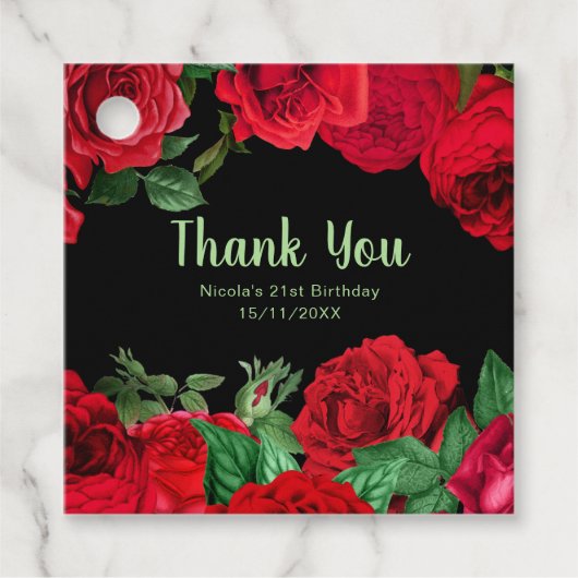 Elegant Red Roses Flowers Birthday Party フェイバータグ (正面)