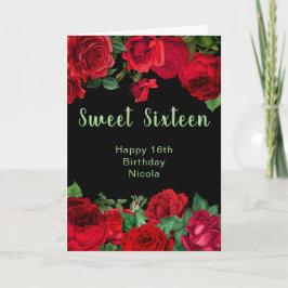 Elegant Red Roses Flowers Sweet Sixteen カード