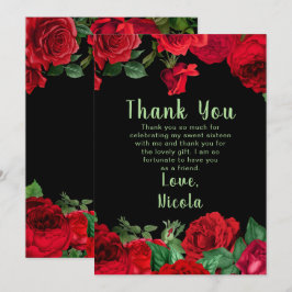 Elegant Red Roses Flowers Sweet Sixteen サンキューカード