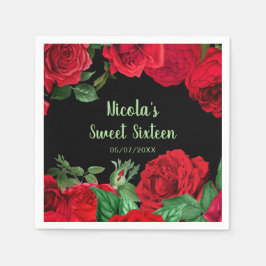 Elegant Red Roses Flowers Sweet Sixteen スタンダードカクテルナプキン
