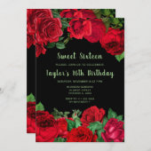 Elegant Red Roses Flowers Sweet Sixteen 招待状 (正面/裏面)
