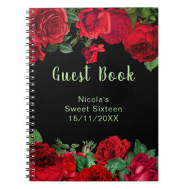 Elegant Red Roses Flowers Sweet Sixteen Guest Book ノートブック