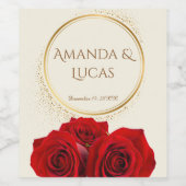 Elegant Red Roses Gold Frame Cream Wedding ワインラベル (シングルラベル)
