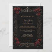 Elegant red roses Gothic wedding Invitation 招待状 (正面)
