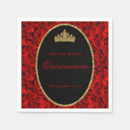 Elegant Red Roses Quinceanera Napkins  スタンダードカクテルナプキン