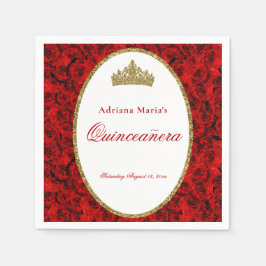 Elegant Red Roses Quinceanera Napkins  スタンダードカクテルナプキン