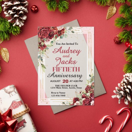 Elegant Red Roses Wedding アクリル招待状 (インサイチュ (クリスマス))