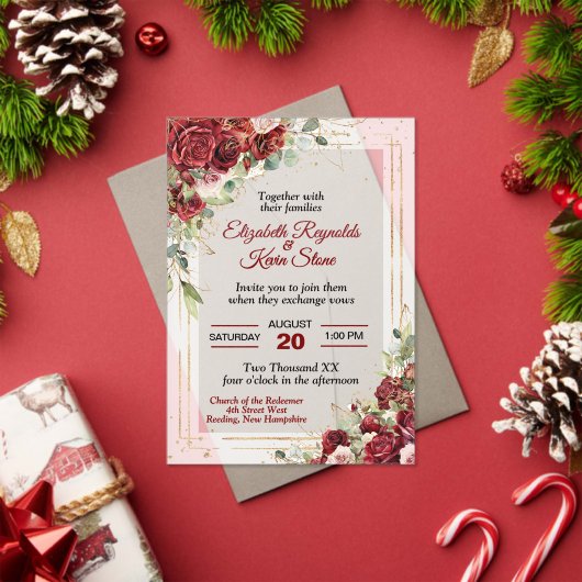 Elegant Red Roses Wedding アクリル招待状 (インサイチュ (クリスマス))