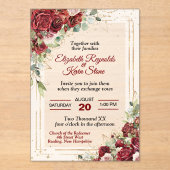 Elegant Red Roses Wedding アクリル招待状 (正面)