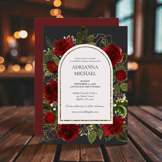 Elegant Red Roses Wedding Invitation 招待状