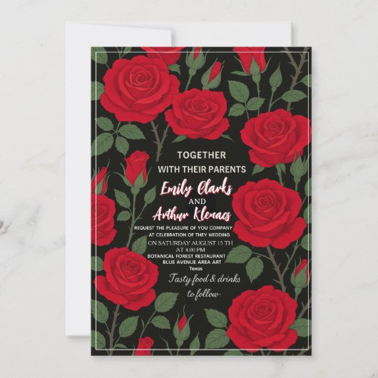 Elegant Red Roses Wedding Invitation – Romantic 招待状 (正面)