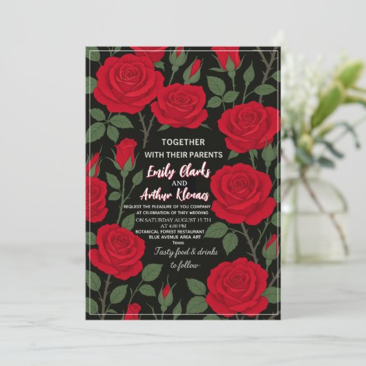 Elegant Red Roses Wedding Invitation – Romantic  招待状 (スタンド正面)