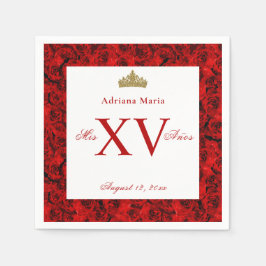 Elegant Red Roses XV Quinceanera Napkins スタンダードカクテルナプキン