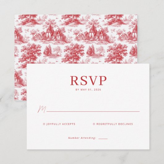 Elegant Red RSVP Card (正面/裏面)