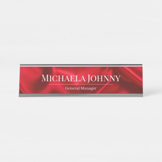 Elegant Red Satin Finish Custom Wedding Planner  デスクネームプレート (正面)