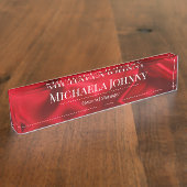 Elegant Red Satin Finish Custom Wedding Planner  デスクネームプレート (側面)