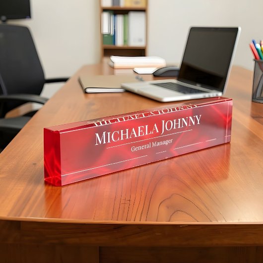 Elegant Red Satin Finish Custom Wedding Planner  デスクネームプレート