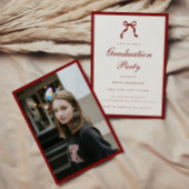Elegant Red Script Coquette Graduation Party Photo 招待状