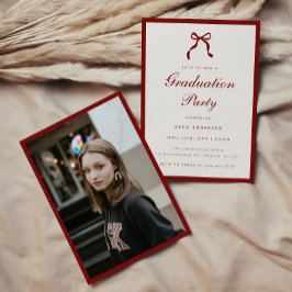 Elegant Red Script Coquette Graduation Party Photo 招待状