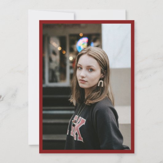 Elegant Red Script Coquette Graduation Party Photo 招待状 (裏面)