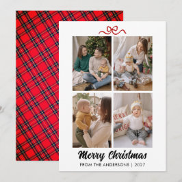 Elegant Red Script Merry Christmas 4 Photo Collage シーズンカード