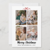 Elegant Red Script Merry Christmas 4 Photo Collage シーズンカード (正面)