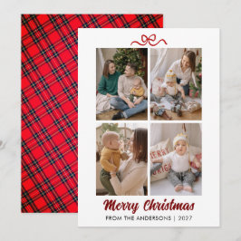 Elegant Red Script Merry Christmas 4 Photo Collage シーズンカード
