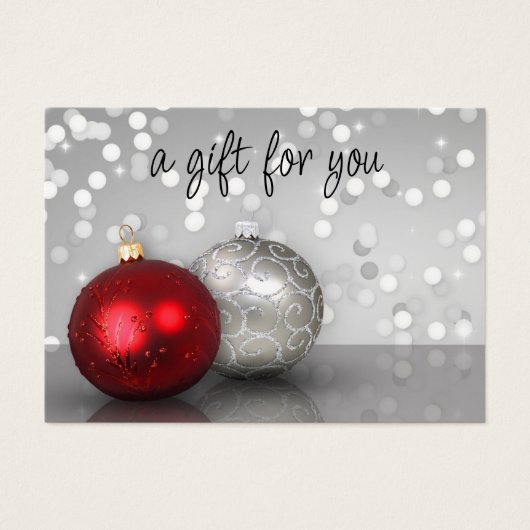 Elegant Red Silver Christmas Baubles Gift Card (正面)