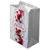 Elegant Red & Silver Christmas Gift Bag ミディアムペーパーバッグ (正面アングル)