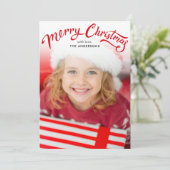 Elegant Red Simple Merry Christmas Photo シーズンカード (スタンド正面)