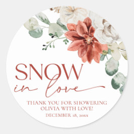Elegant Red Snow in Love Winter Bridal Shower ラウンドシール