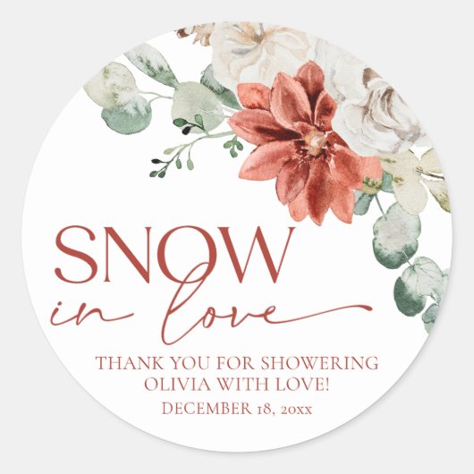 Elegant Red Snow in Love Winter Bridal Shower ラウンドシール (正面)