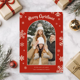 Elegant Red Snowflake Christmas Photo Card シーズンカード