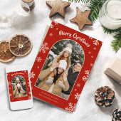 Elegant Red Snowflake Christmas Photo Card シーズンカード