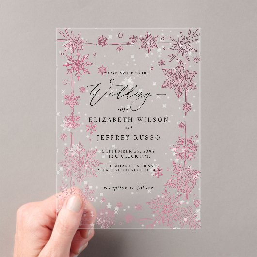Elegant Red snowflakes Winter Wedding アクリル招待状 (インサイチュ (ポータブル))