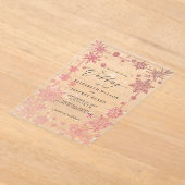 Elegant Red snowflakes Winter Wedding アクリル招待状 (レイダウン)