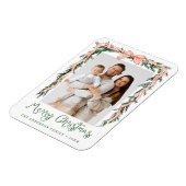 Elegant Red Striped Bow Greenery Holiday Photo マグネット (左側)