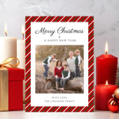 Elegant Red Stripes Photo Christmas シーズンカード