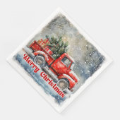 Elegant red truck Christmas scene party napkins (コーナー)