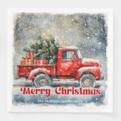 Elegant red truck Christmas scene party napkins (正面)