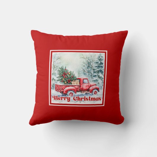 Elegant red truck winter scene rustic festive   クッション (裏面)